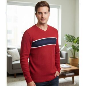 Tommy Hilfiger Thermal Shirt Vintage 90s Big Flag Logo Pullover Mens Size L